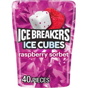 ICE BREAKERS Ice Cubes Raspberry Sorbet Flavored Sugar Free Chewing Gum Bottles, 3.24 oz (6 Count, 40 Pieces)(Raspberry Sorbet)