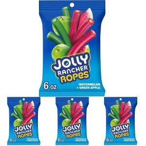 JOLLY RANCHER Ropes Watermelon and Green Apple Flavored Candy Bag, 6 oz(6 Ounce (Pack of 4))