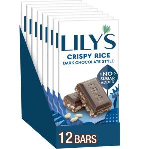 LILY’S Extra Dark Chocolate Style No Sugar Added, Sweets Bars, 2.8 oz (12 Count)(Crispy Rice Dark Chocolate Style)