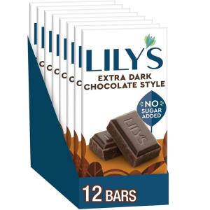LILY’S Extra Dark Chocolate Style No Sugar Added, Sweets Bars, 2.8 oz (12 Count)(Extra Dark Chocolate Style)