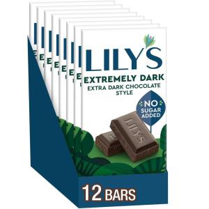 LILY’S Extra Dark Chocolate Style No Sugar Added, Sweets Bars, 2.8 oz (12 Count)(Extremely Dark Extra Dark Chocolate)