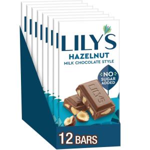 LILY’S Hazelnut Milk Chocolate Style No Sugar Added, Sweets Bars, 2.8 oz (12 Count)(Hazelnut Milk Chocolate Style)