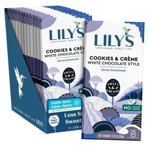 LILY’S Original White Chocolate Style No Sugar Added, Sweets Bars, 2.8 oz (12 Count)(Cookies and Creme White Chocolate Style)