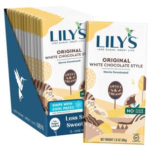 LILY’S Original White Chocolate Style No Sugar Added, Sweets Bars, 2.8 oz (12 Count)(Original White)