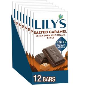 LILY’S Salted Caramel Extra Dark Chocolate Style No Sugar Added, Sweets Bars, 2.8 oz (12 Count)
