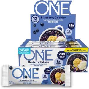 ONE Protein Bars, Blueberry Cobbler, Gluten Free with 20g Protein and 1g Sugar, Pantry Staples, 2.12 oz (12 Count)(Blueberry Cobbler)