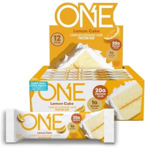 ONE Protein Bars, Blueberry Cobbler, Gluten Free with 20g Protein and 1g Sugar, Pantry Staples, 2.12 oz (12 Count)(Lemon Cake)