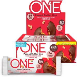 ONE Protein Bars, Blueberry Cobbler, Gluten Free with 20g Protein and 1g Sugar, Pantry Staples, 2.12 oz (12 Count)(Peanut Butter Cup)