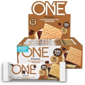 ONE Protein Bars, Blueberry Cobbler, Gluten Free with 20g Protein and 1g Sugar, Pantry Staples, 2.12 oz (12 Count)(Smore’s)