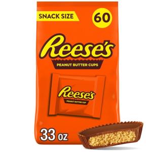 REESE’S Milk Chocolate Snack Size Peanut Butter Cups, Candy Bag, Halloween Candy, 33 oz (60 Pieces)(Milk Chocolate)