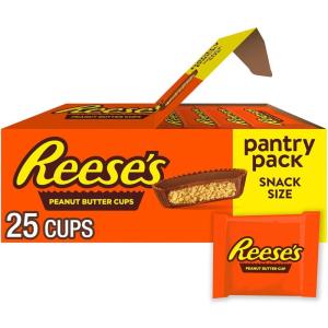 REESE’S Milk Chocolate Snack Size Peanut Butter Cups, Candy Pantry Pack, Halloween Candy, 13.75 oz (25 Pieces)(25 Count (Pack of 1))