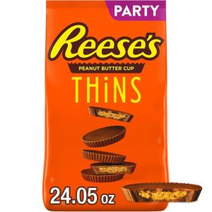 REESE’S THiNS Milk Chocolate Peanut Butter Cups, Candy Party Pack, 24.05 oz(Peanut Butter)