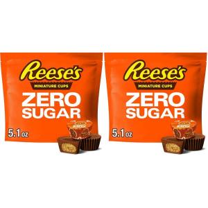REESE’S Zero Sugar Miniatures Chocolate Peanut Butter Cups, Candy Bag, 5.1 oz(5.1 Ounce (Pack of 2))