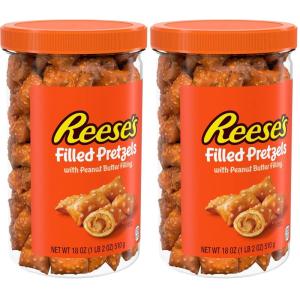 Reese’s Filled Pretzels, Peanut Butter Pretzel Nuggets, Crunchy, Ready to Eat, Sweet and Salty Snack, 18oz Jar(18 Ounce (Pack of 2))