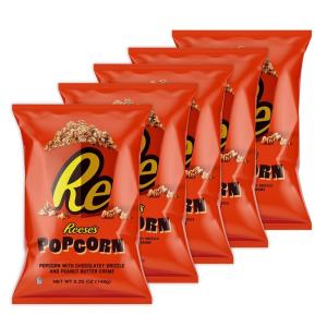 Reese’s Popcorn, 5.25oz Grocery Sized Bag, Popcorn Drizzled in Reese’s Peanut Butter and Chocolate, Ready to Eat, Savory Snack, Sweet and Salty(5.25 Ounce (Pack of 5))