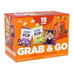 SkinnyPop Sweet & Salty Variety Pack, SkinnyPop Original and Kettle Corn, Dot’s Cinnamon Sugar Pretzels, Reese’s Popcorn, On-the-Go Snacks, Individually Sized Bags, (15 Count)(Sweet & Salty Multipack)