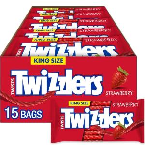 TWIZZLERS Twists Strawberry Flavored King Size, Chewy Candy Packs, 5 oz (15 Count)(5 Ounce (Pack of 15))