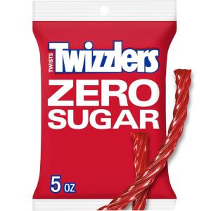 TWIZZLERS Zero Sugar Twists Strawberry Flavored Licorice Style, Chewy Candy Bags, 5 oz (12 Count)(Strawberry)