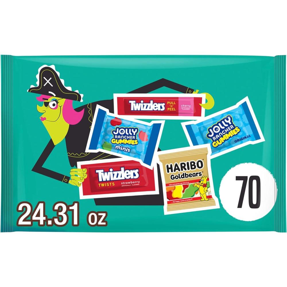 imageHARIBO JOLLY RANCHER and TWIZZLERS Assorted Fruit Flavored Halloween Candy Bag 2431 oz 70 PiecesAssorted