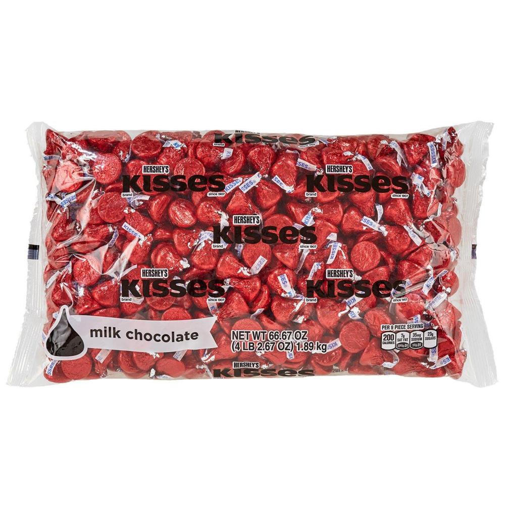 imageHERSHEYS KISSES Milk Chocolate Candy Bulk Bag 60 ozBulk Kisses Red Foils