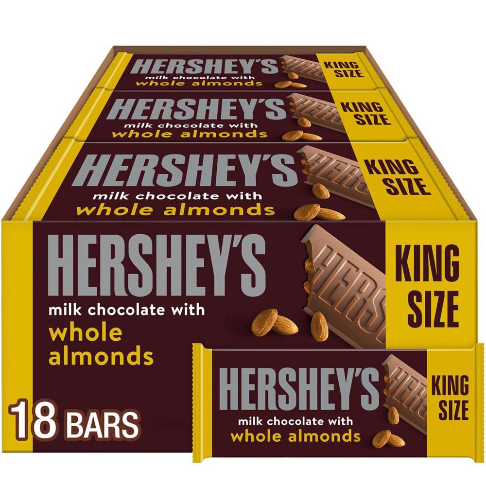 imageHERSHEYS Milk Chocolate with Whole Almonds Candy Bars 26 oz 18 CountMilk Chocolate with Whole Almonds