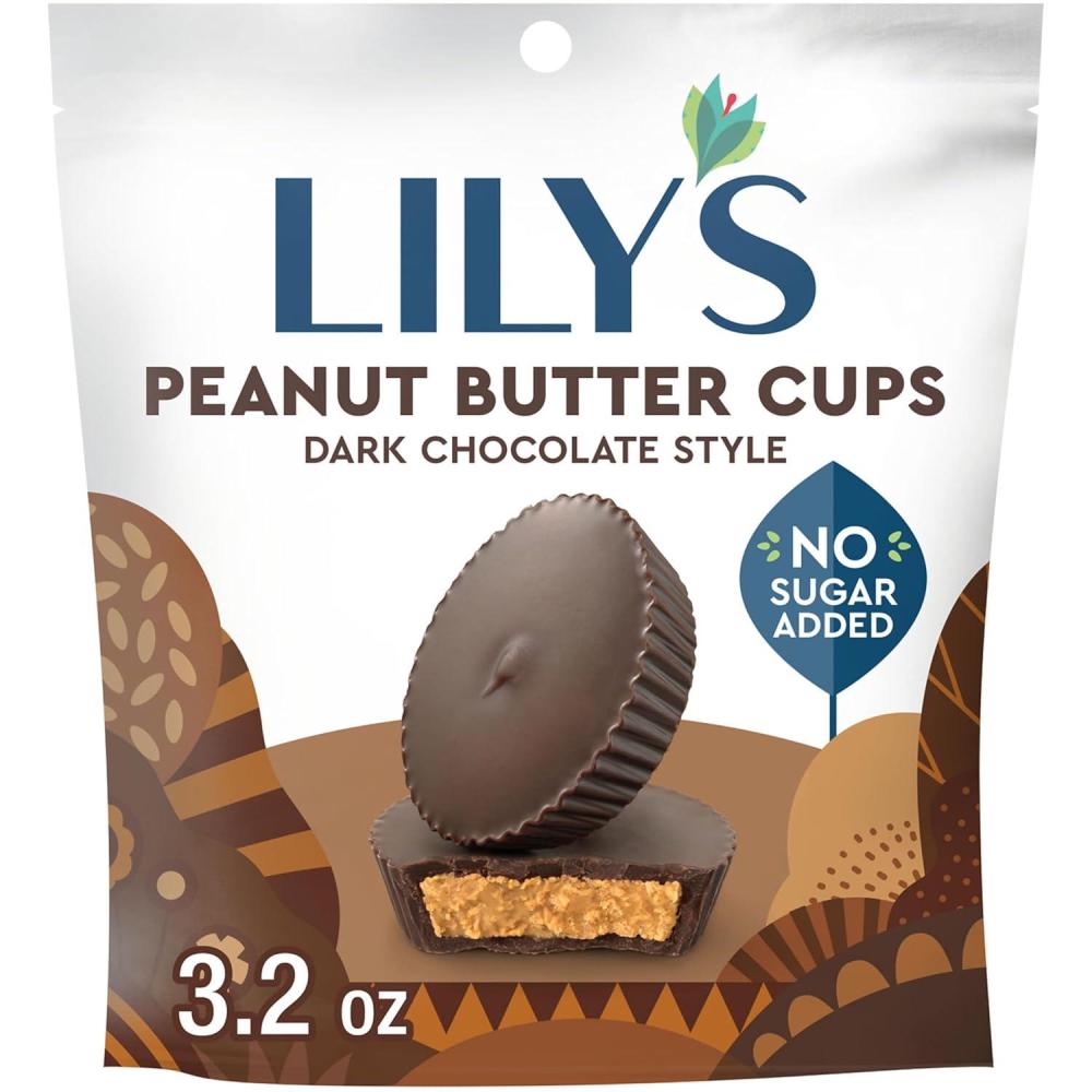 imageLILYS Dark Chocolate Style No Sugar Added Peanut Butter Cups Sweets Bag 32 ozDark Chocolate