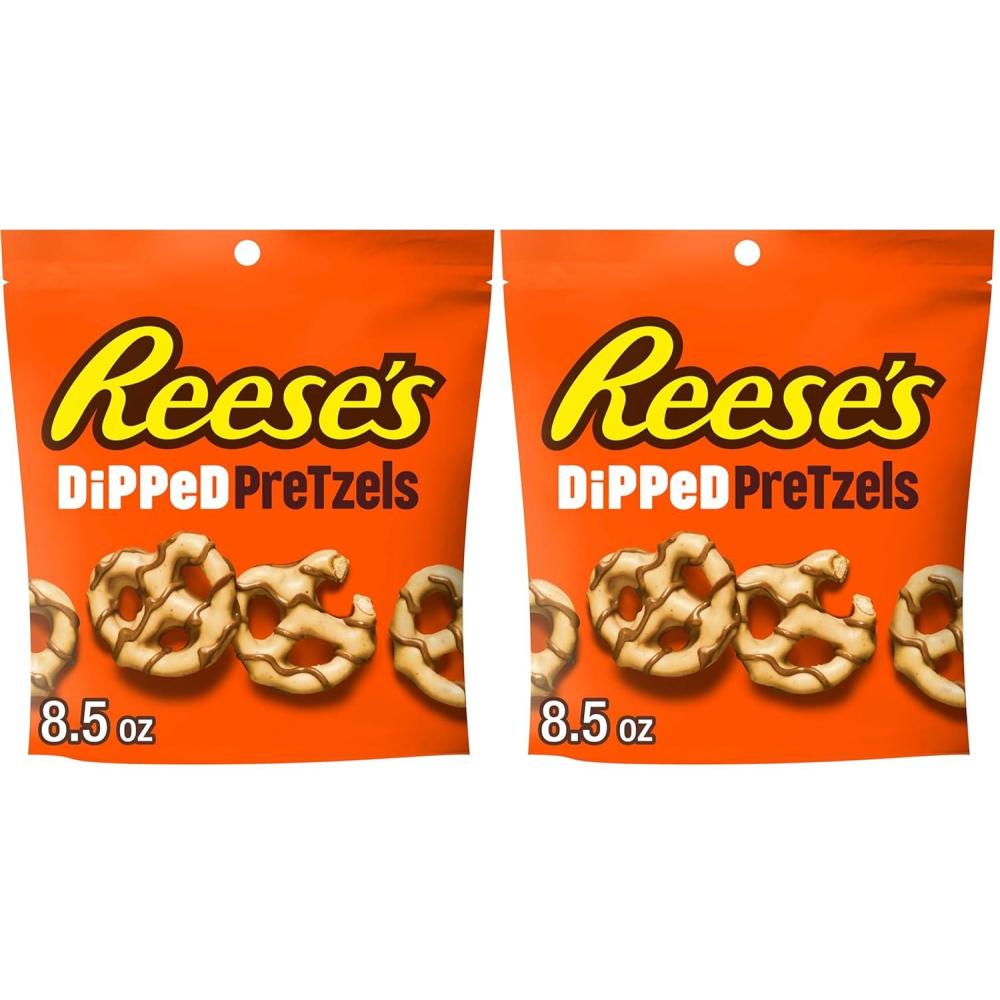 imageREESES Chocolate and Peanut Butter Candy Dipped Pretzels Bag 85 oz85 Ounce Pack of 2